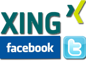 Logos von Xing, Facebook und Twitter